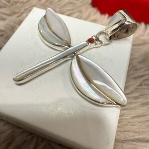 Silver and White Navajo Dragonfly Pendant .925